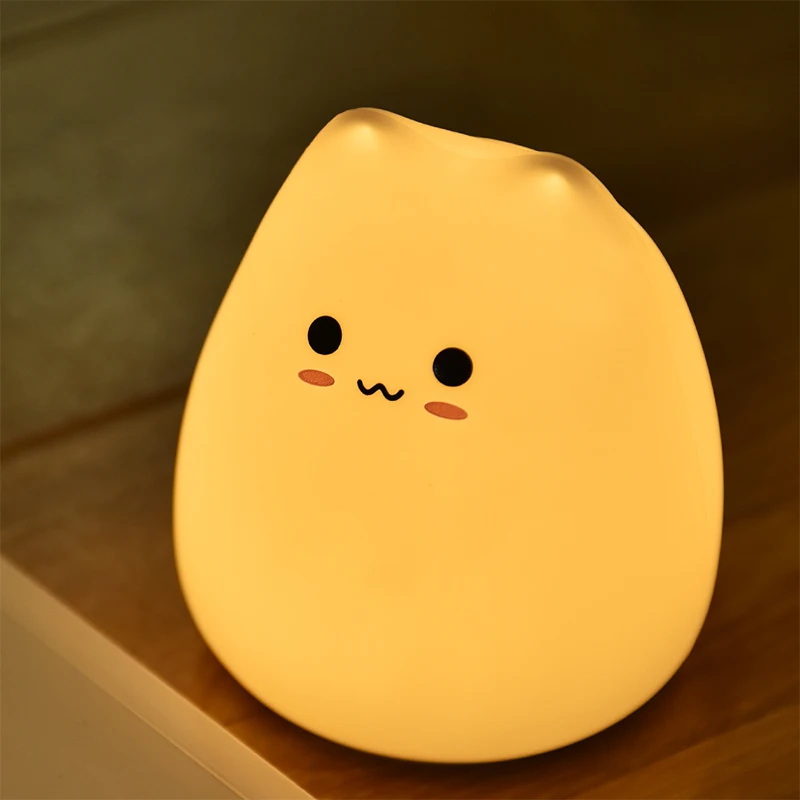 Cute Night Light Soft Silicone Baby Nursery Lamp Kitten Sensitive Tap Control Remote Control Type Cute Kitty Night Light