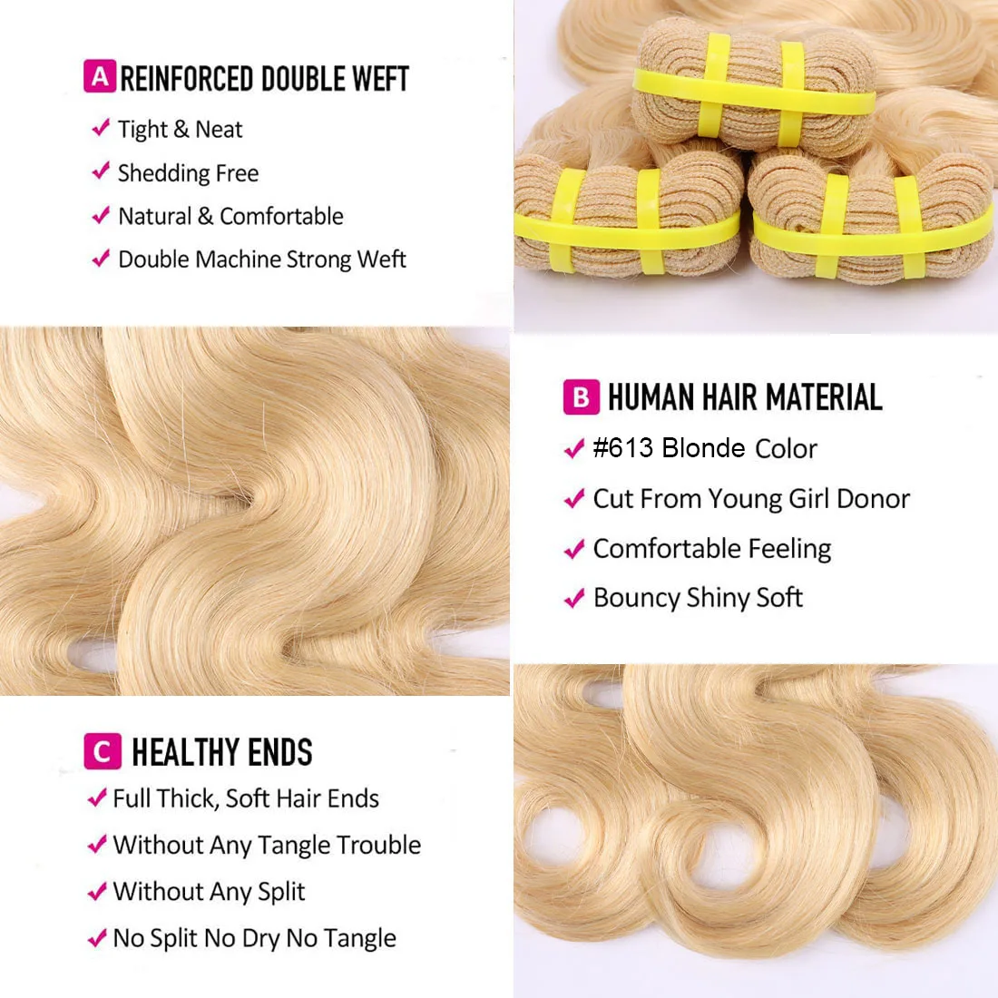 Body Wave 613 Blonde Cuticle Aligned Raw Human Hair Bundles Vendors Wholesale 613 Virgin Blonde Hair Bundles