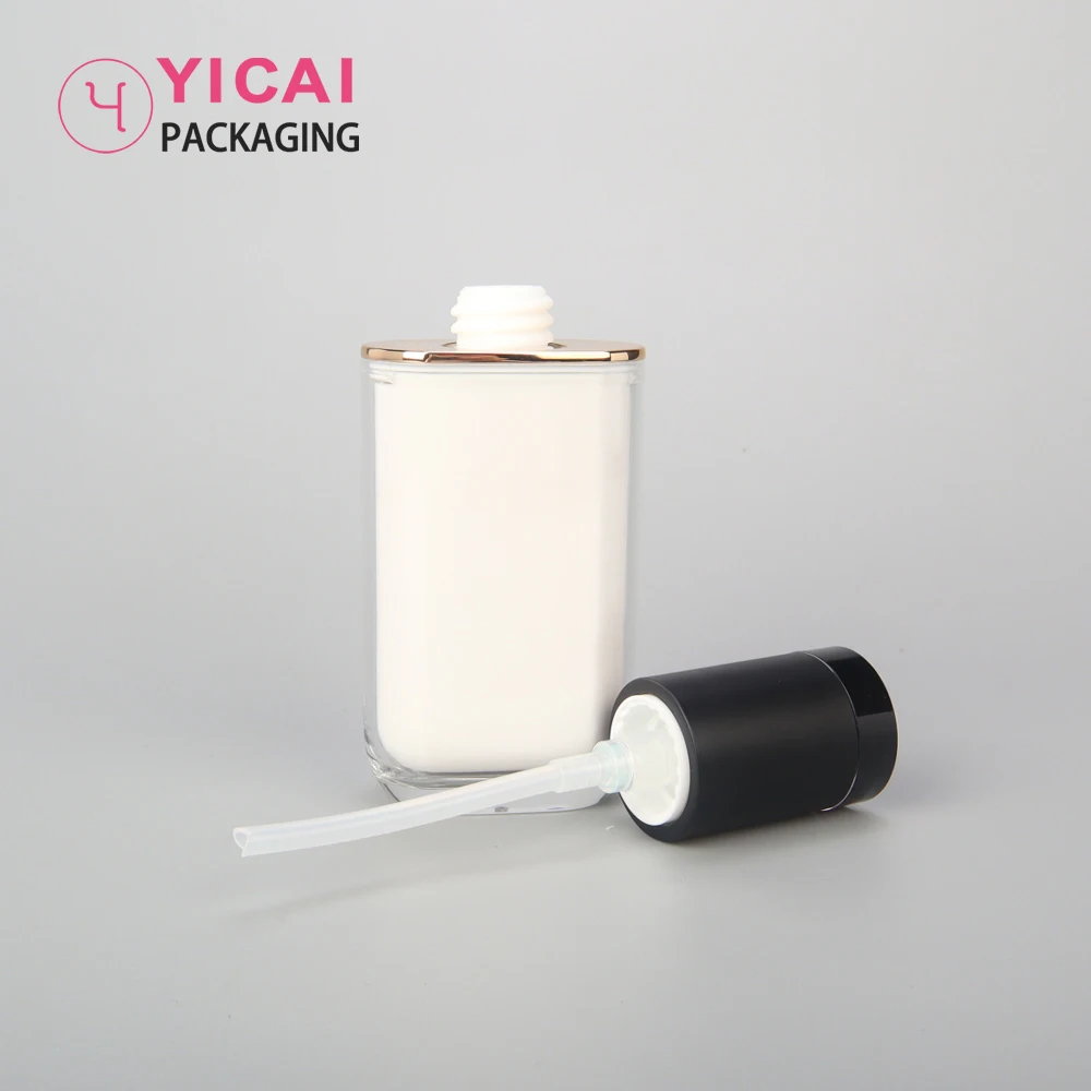 Custom Logo Korea Luxury 30ml Plastic Foundation Bb Cream Skin Care Cosmetic Acrylic Square Pump Bottles