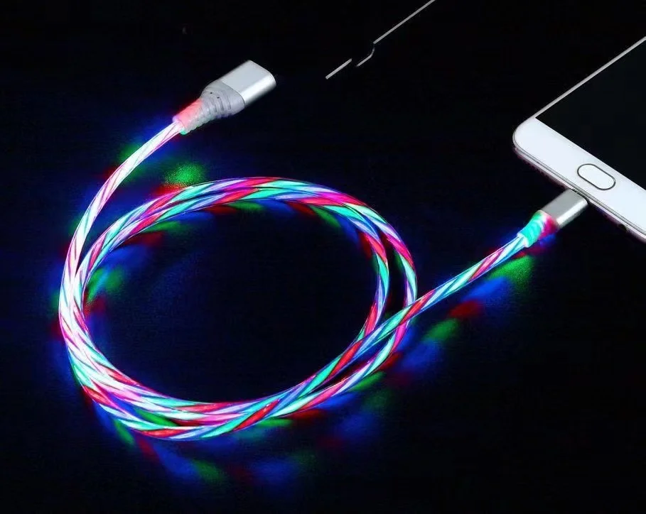 Светодиодный бегущий мобильный телефон 3 в 1 Тип C микро освещение Быстрая зарядка дата передачи chUSB C кабели зарядный кабель 1 м