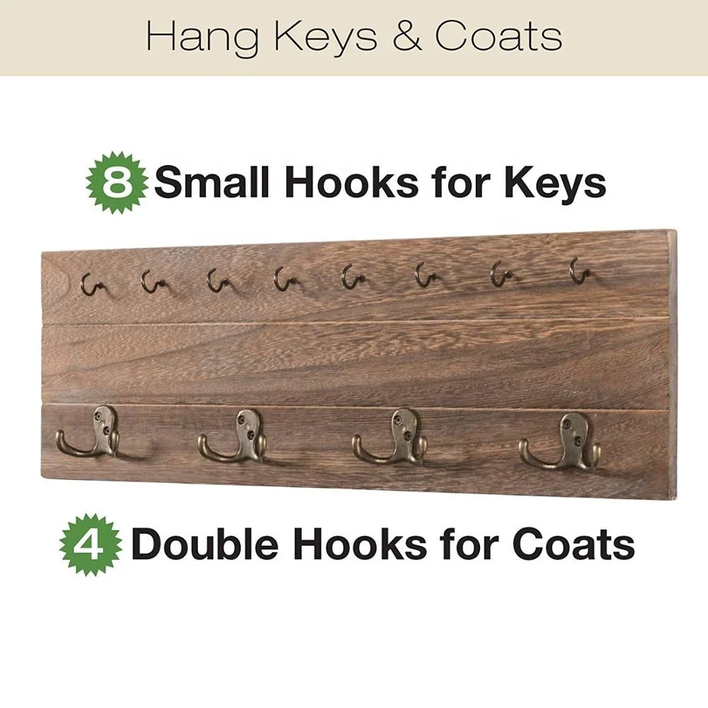 IEBI wood craft products Wall Mounted Hanging with hooks, Coat rack, hat organizer, key holder for Entryway, Mudroom and more