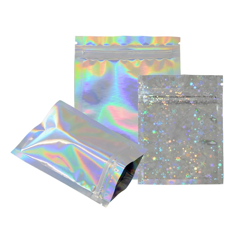 Custom Resealable Zipper Laser Holographic Cosmetic Aluminum Foil  Mylar Bags Holographic Pouches For Eyeshadow Packaging Pouch