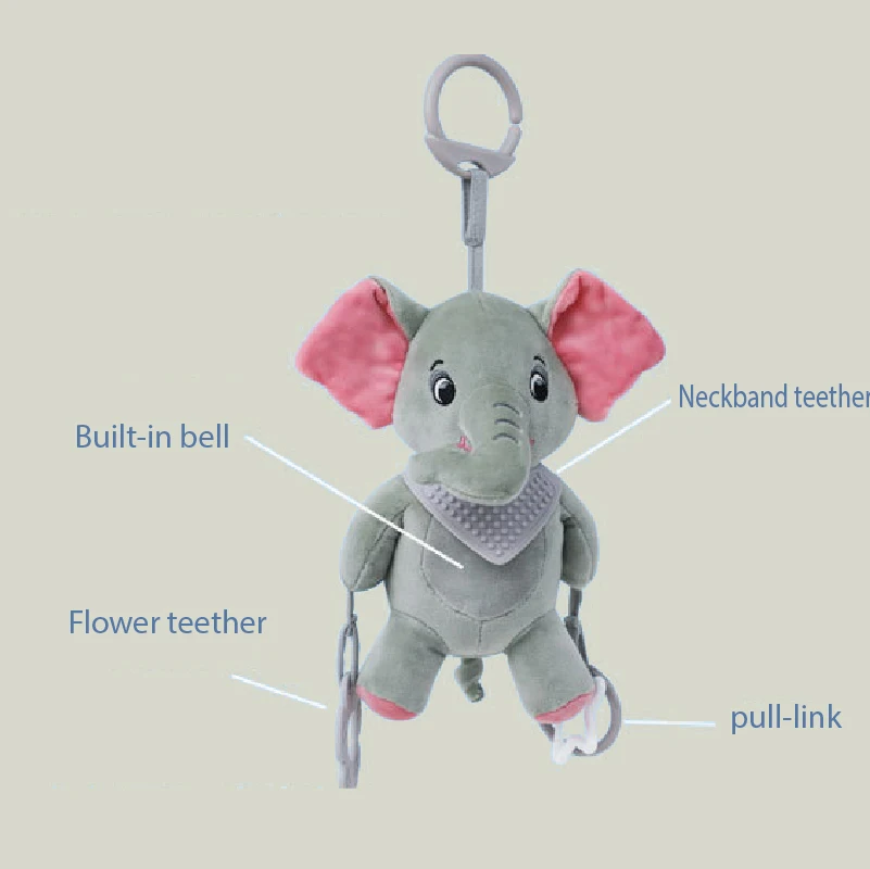 SEEJOYOU OEM Custom Wholesale Cute Rabbit Elephant Animal Plush Toy With Teething Kids Baby Stroller Hanging Bear Soothing Toys
