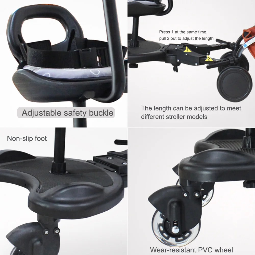 Adjustable 2-in-1 Detachable Seat Kids 3 Years Old Foldable 20kg Load Capacity Universal ABS Buggy Board For Baby Strollers