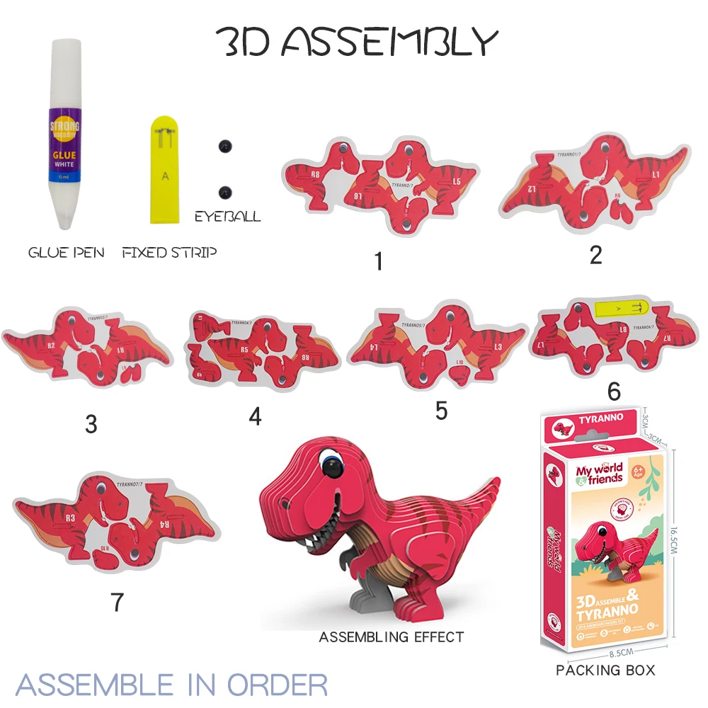 Kids educational jigsaw puzzle 12 animals cartoon 3D stereoscopic puzzle dinosaur dog shaped assembly puzzle