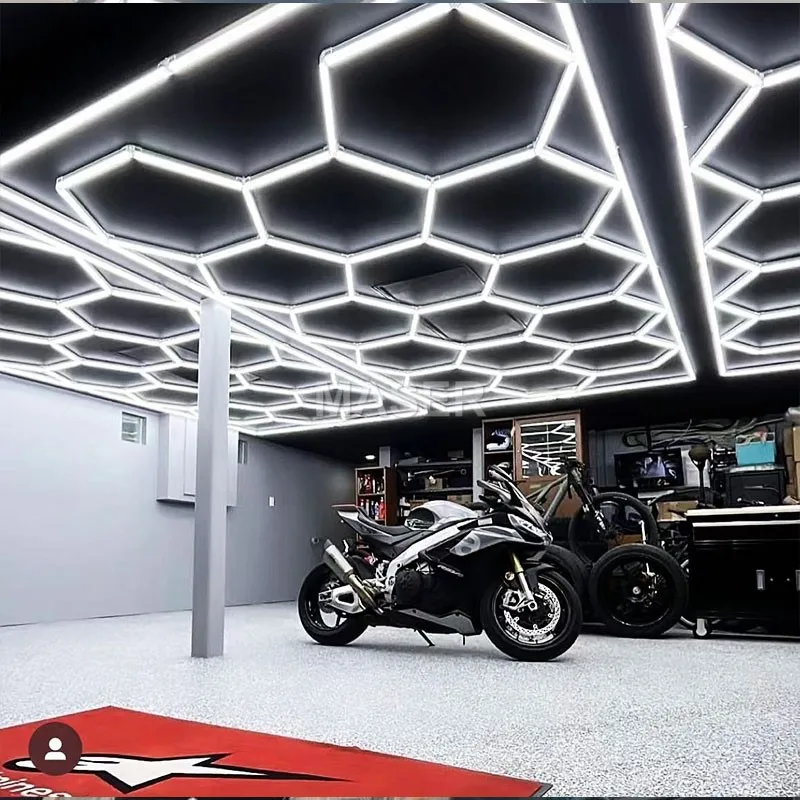 Aluminum Ceiling Lights Auto Detailing Lights Hexagon Honeycomb Design Lamp for Garage Underground Parking Lot 15 Grid System