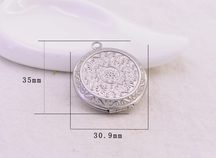 flower pattern 316 Stainless Steel circle Shaped Box Open Photo Locket Pendant for Necklace jewelry accessory