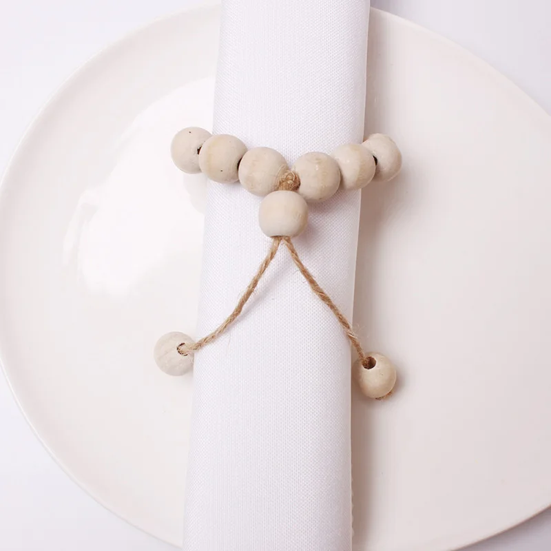 Christmas table decoration DIY wood beads napkin ring beads napkin buckle natural color round beads napkin ring