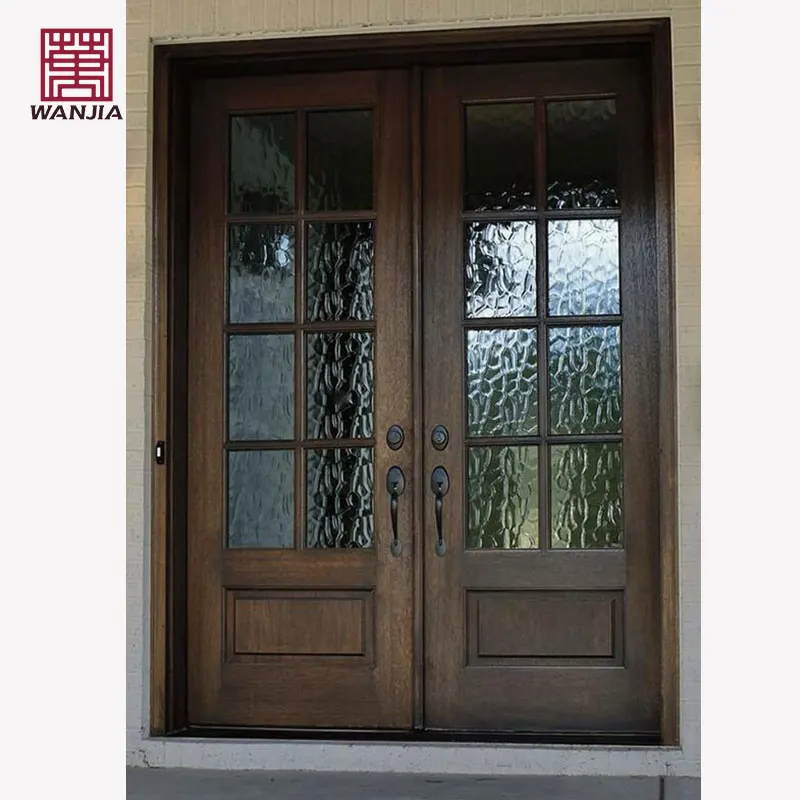 WANJIA Wood Front Door Entry French Style Customized Simple Designs Single Double Solid Wooden Door