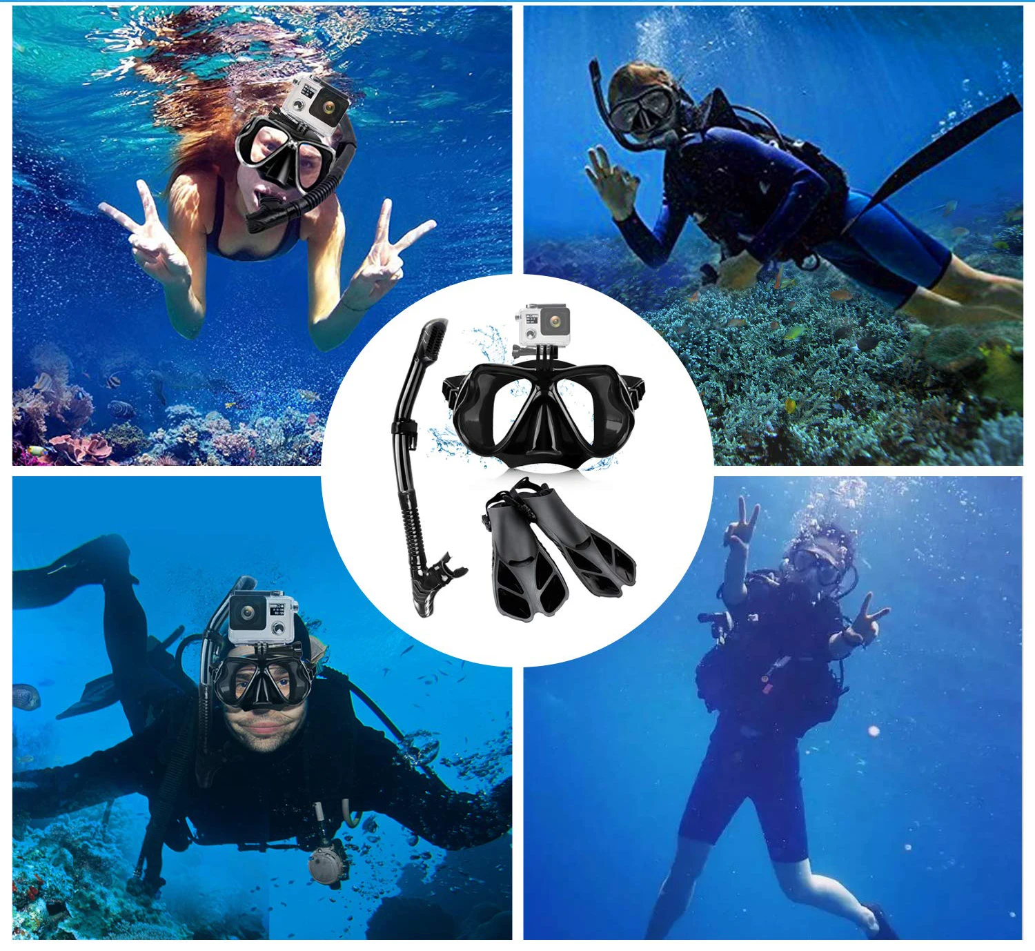 
Adults Diving Fins And Anti Fog Diving Goggle With Close Dry Top Silicon Snorkel Tube Set 