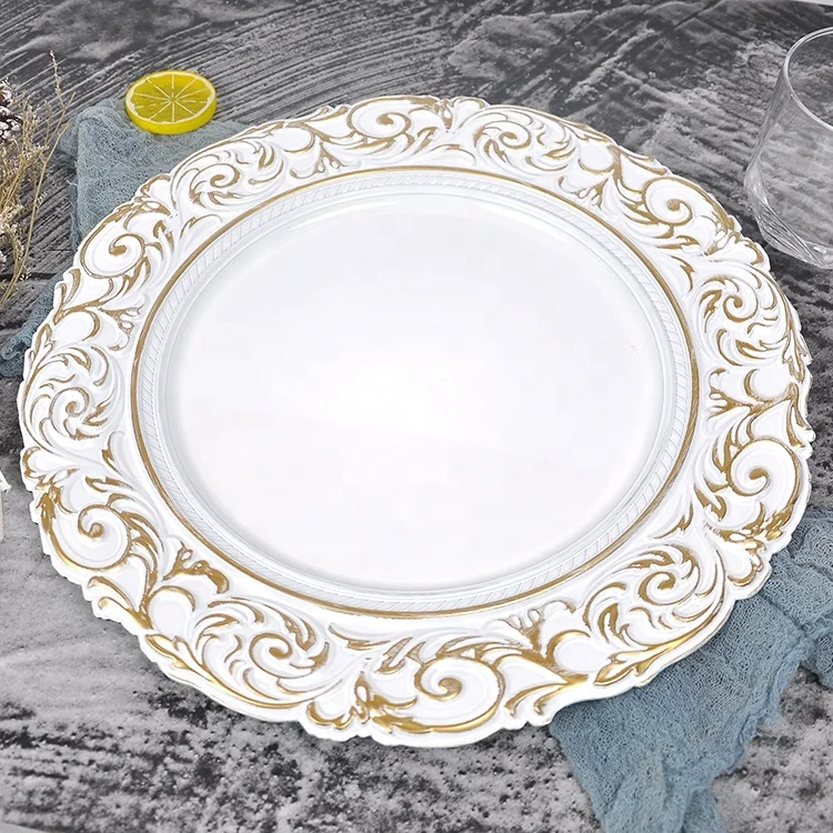 
Cheap reusable wedding decorative charger plastic gold plates 