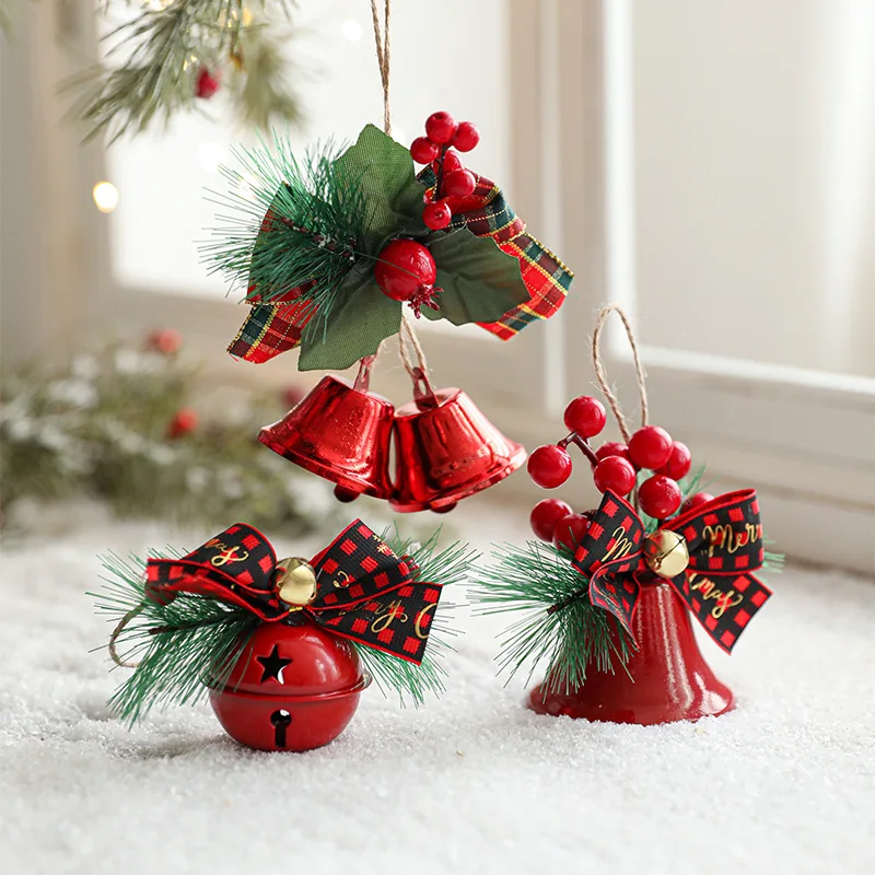 Red Handmade DIY accessories metal christmas jingle bells decor christmas metal bells xmas tree hanging christmas bell ornament