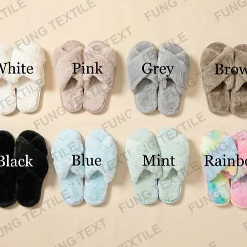 Fung складе женщина с перекрестными ремешками на подошве из термопластика пушистые домашние плюшевые шлепанцы искусственного