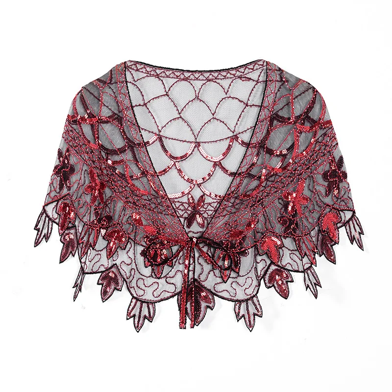 Ecoparty 1920s Shawl Wraps Sequin Beaded Evening Cape Bridal Shawl Bolero Flapper Cover Up