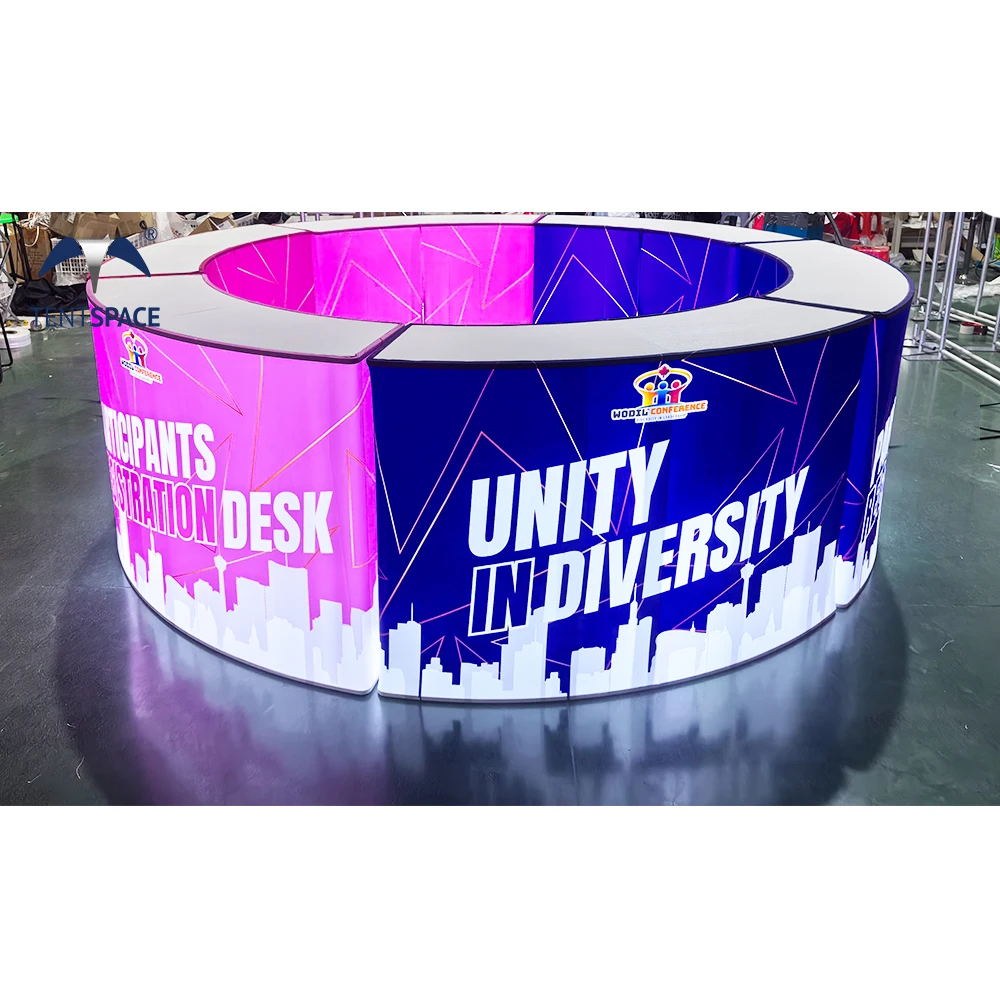 Custom printing LED lighting display counters trade show circular reception counter front desk