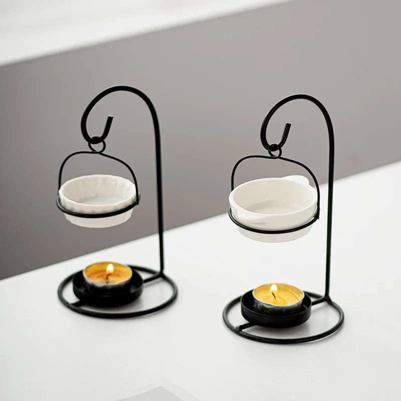 wholesale white ceramic black metal support hanging wax melt burners Creative Aromatherapy Furnace Essential Oil Lamp Furnace