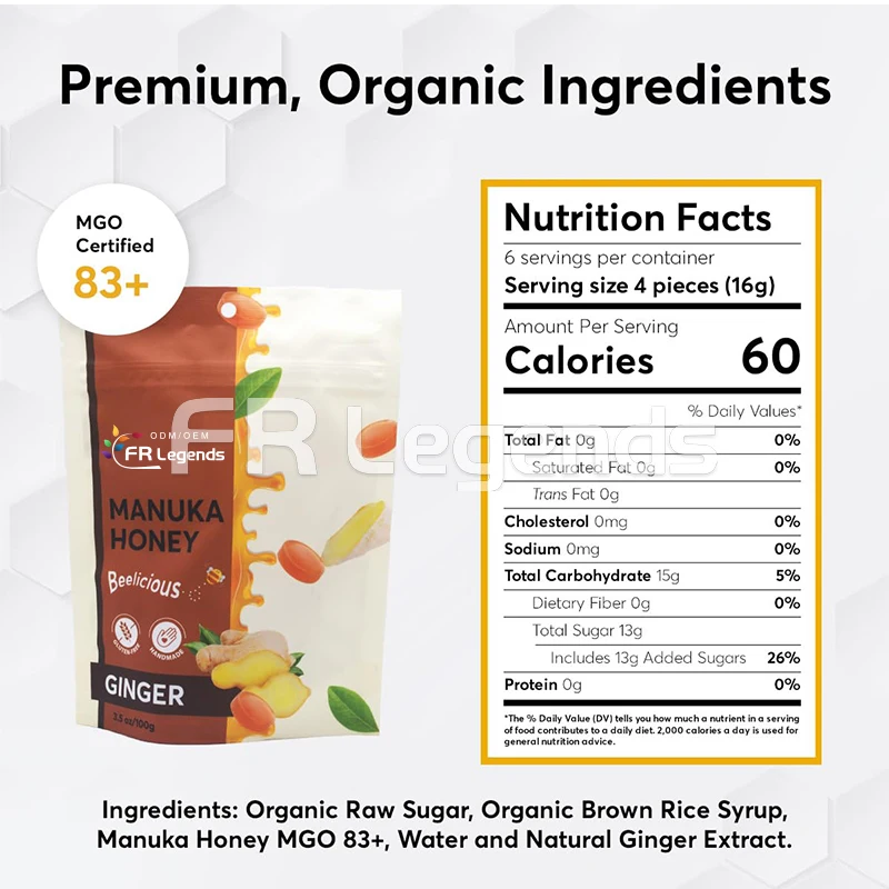 OEM Wholesale Natural Honey Nootropics Supplements Replenish Energy Honey Ginseng Hard Candy