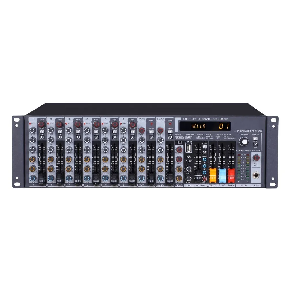 MJ-1204 99 Sound Effects 12 channels Mixer Microphone Preamplifier in 3U Rack interface audio mixer