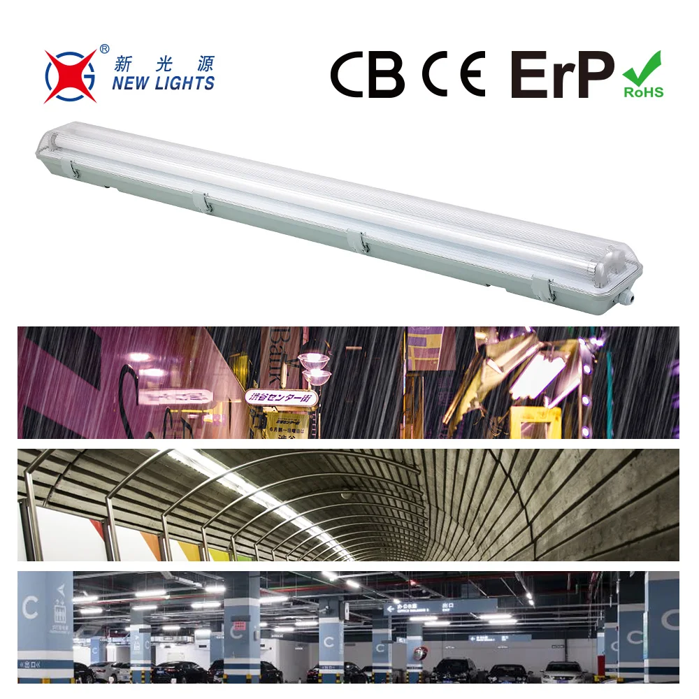 1X18w 2X18w 1X36w 2X36w 1X58w 2X58w ABS PS Material Led Waterproof Tri-proof Fixture Light with Led Tube