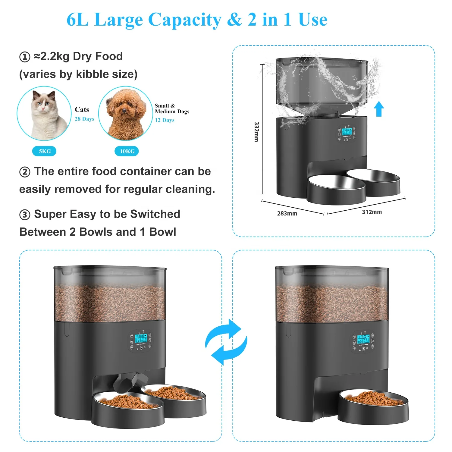 Pet Supplies Automatic Pet Feeder Wifi Microchip Two Modes Control Smart Automatic Cat Feeder OEM/ODM Manufacturer Custom Logo