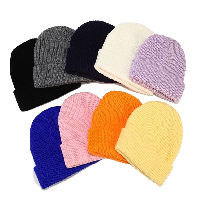 Factory Wholesale Custom Plain Various Color Embroidered Logo Warm Knitted Winter Beanie Hat with Cuff