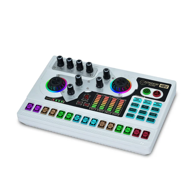 Live Sound Card Audio Interface Sound Board with Multiple DJ Mixer Effects Voice Changer LED Light Prefect for Streaming