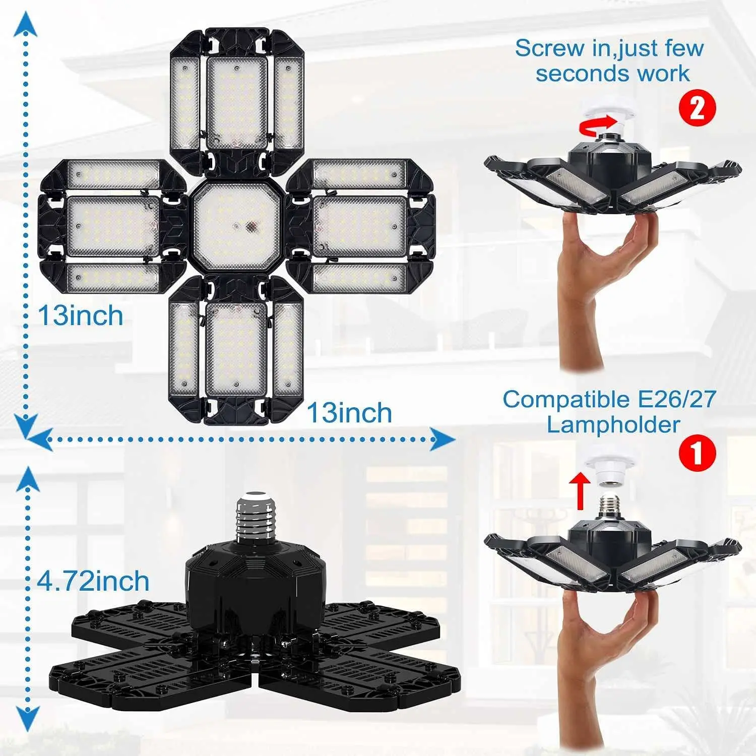  2021 Newest style 180W plastic P10 deformable LED garage light with 12