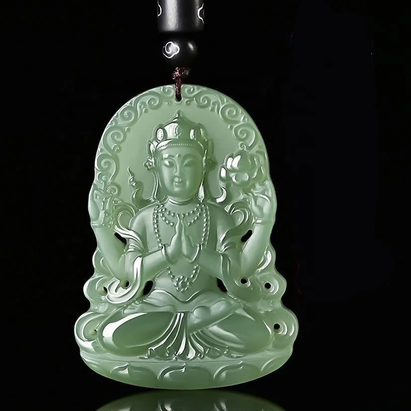 China Natural Hetian Jade exquisite qingyu lotus seated goddess of mercy pendant bless Lucky pendant necklace