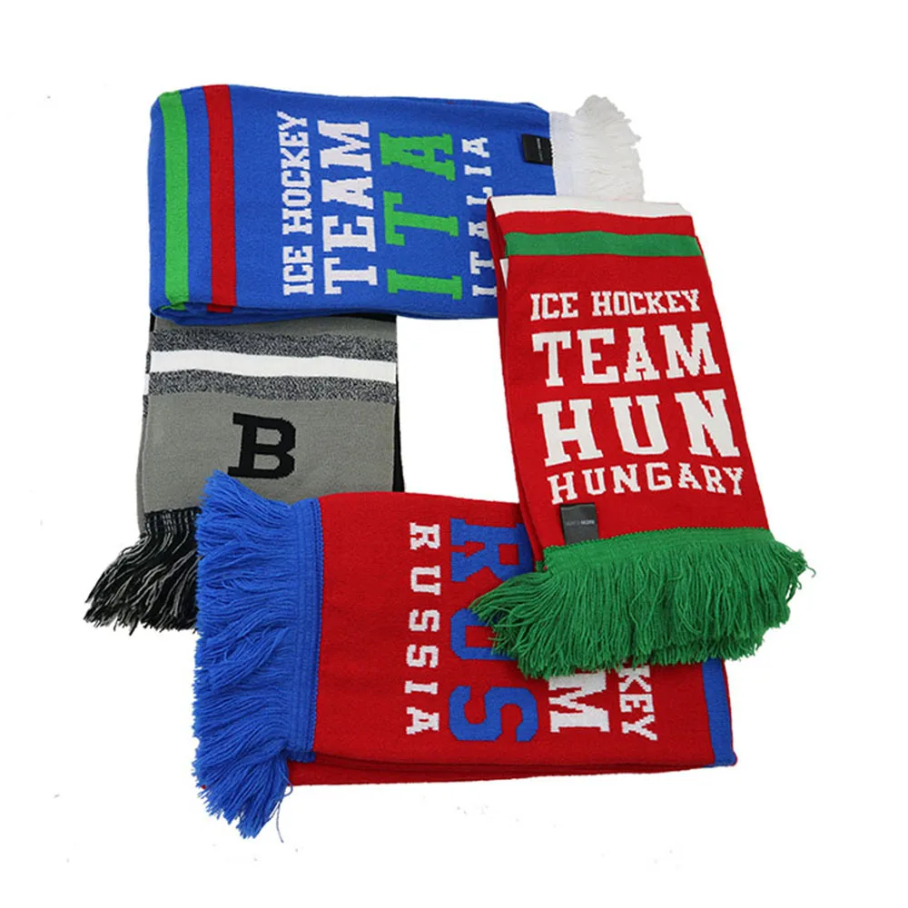 Низкий Минимальный 100% акриловый двусторонний трикотажный жаккардовый спортивный фанат футбольный шарф на заказ