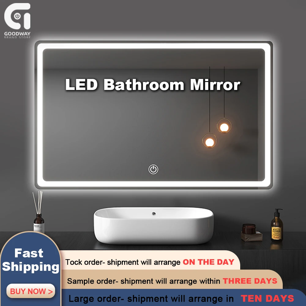 Foshan Goodway  winning rectangle vanity bathroom home luxury bathroom back lit 32 inch smart gym mirror with tv led