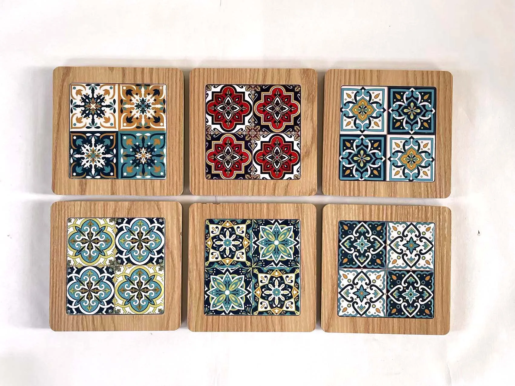 Wholesale Wooden Floral Pattern Placemats Custom Logo Wood Cork Coasters Country Design Style Pad Table Home Car Wedding Party