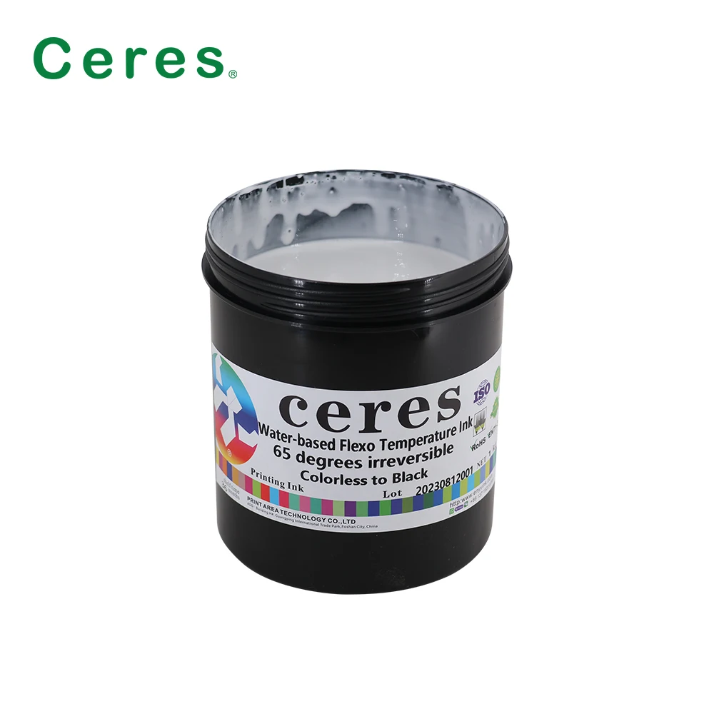 Ceres High quality Flexo Printing Irreversible Temperature Sensitive Ink 65 Degrees,Colorless to Black