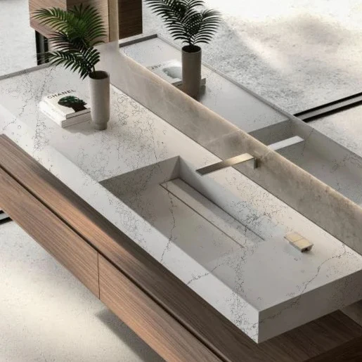 AST OEM/ODM Premium Quality 6009 Empira White resistant Stone Concrete high hardness polished kitchen Quartz Countertops