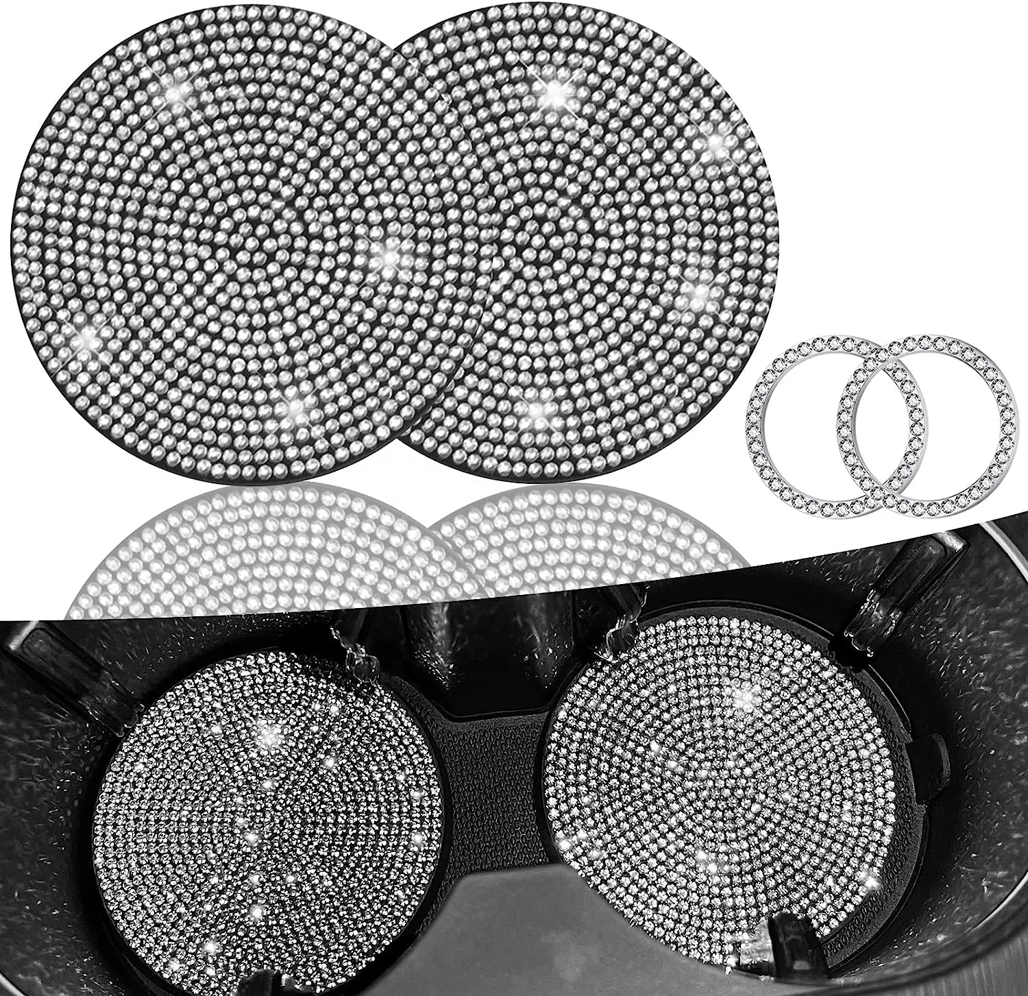 OEM&ODM Coaster for Car Cup Holder Auto Anti Slip Bling 2.75 inch Surface Full Crystal Rhinestone Coaster