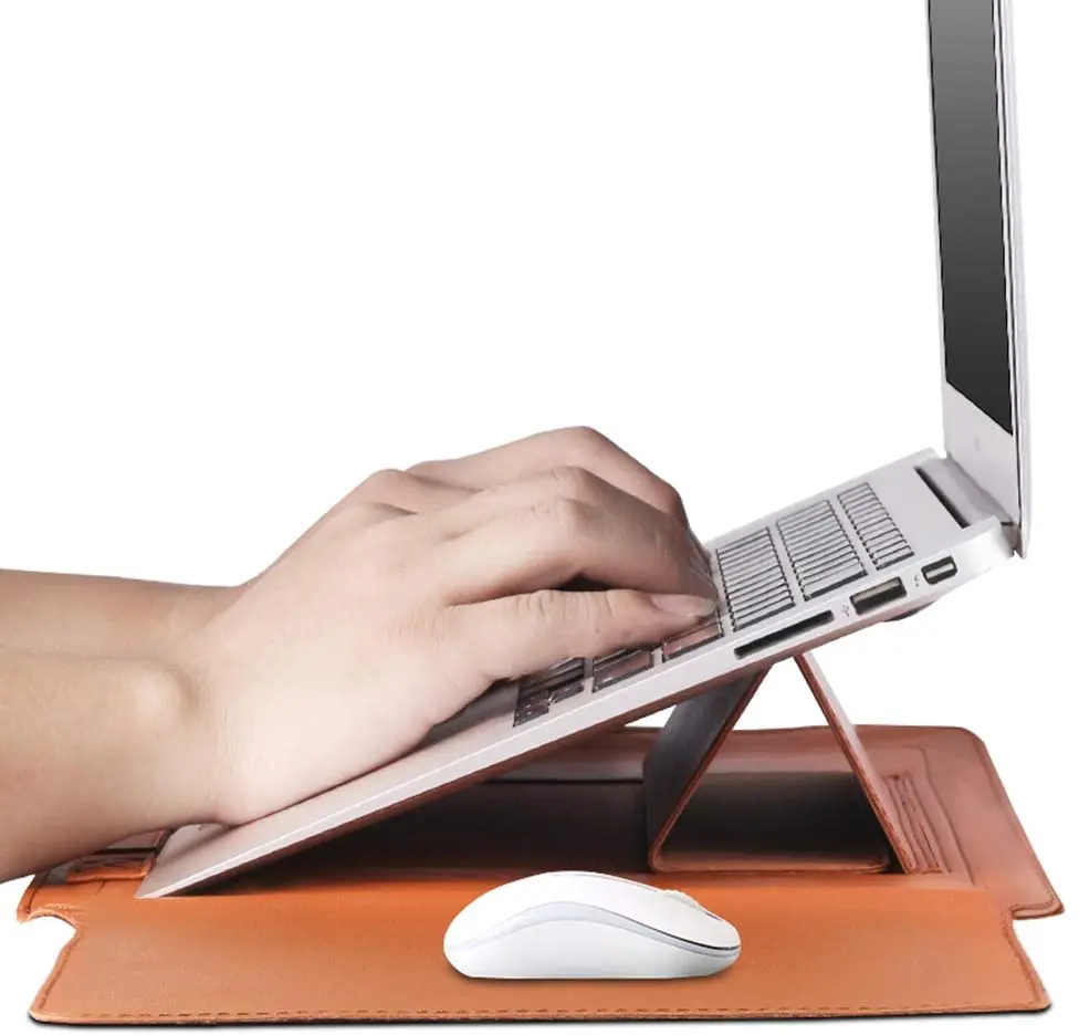 LB2020047 New Arrivals Wholesale Custom 4 in 1 PU Leather Sleeve Handle Case Bag For Macbook Laptop With Stander