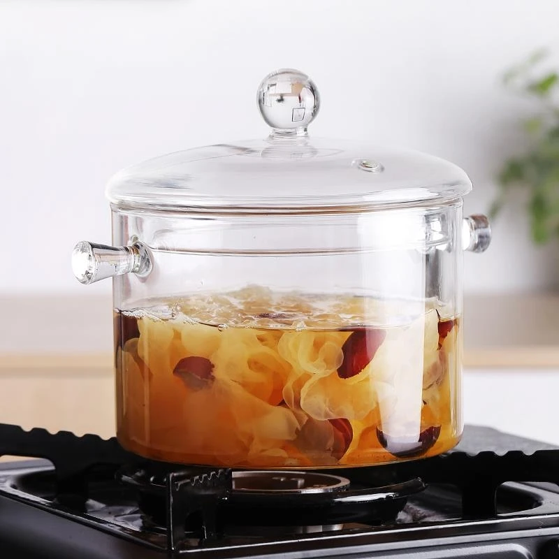 Hot Sale New Design Borosilicate Glass Cooking Pot Cookware Set With Wooden Handles