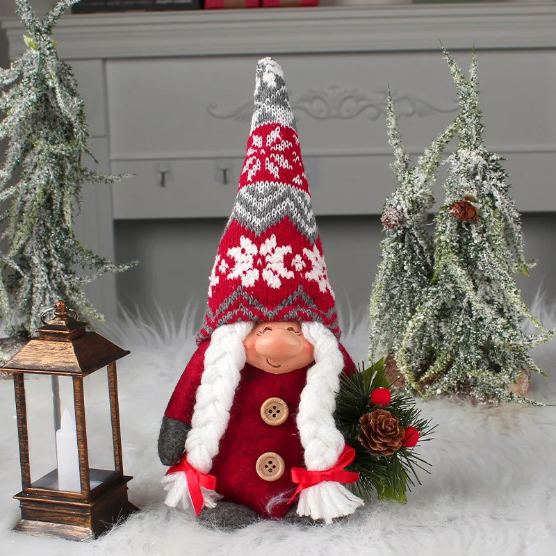 Snowflake Knitted Hat Big Nose Doll Creative Standing Santa Claus Doll Window Doll Ornament