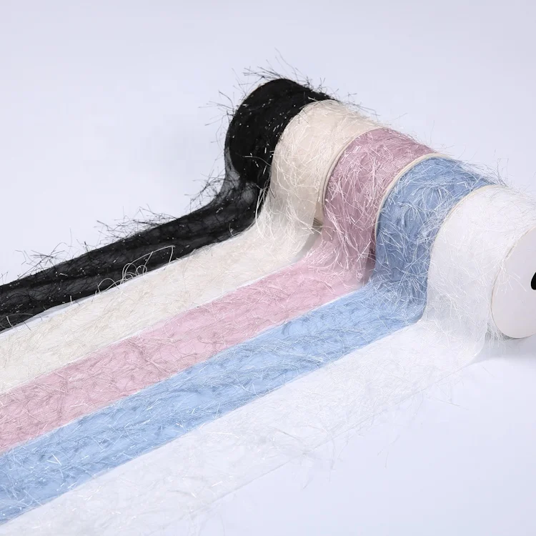 Wholesale custom fashion tassel trim polyester voile ribbon cut edge wedding decor ribbon