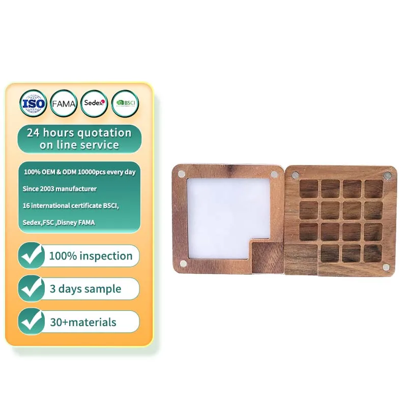 Wooden Mini Travel Paint Palette 15 Grids Magnetic Palette Box for Watercolor Painting Paint Saver with Lid and Mixing Tray