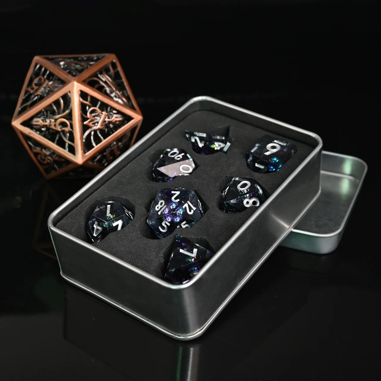 Swirl Polyhedral Space Glitter Purple Cosmic Planet Divination 7pcs Dice Set Transparent Glitter Resin Sharp Edge DND RPG Dice