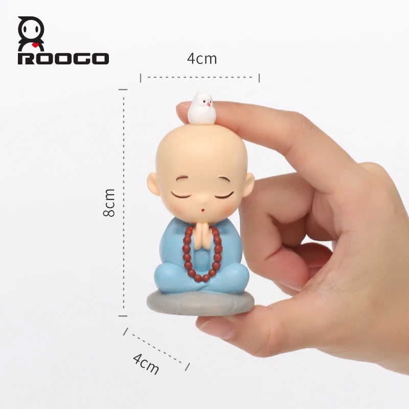 Roogo Practice Of The Little Monk Resin Decor Figurines Cute Little Novice Buddhist Style Handmade Crafts