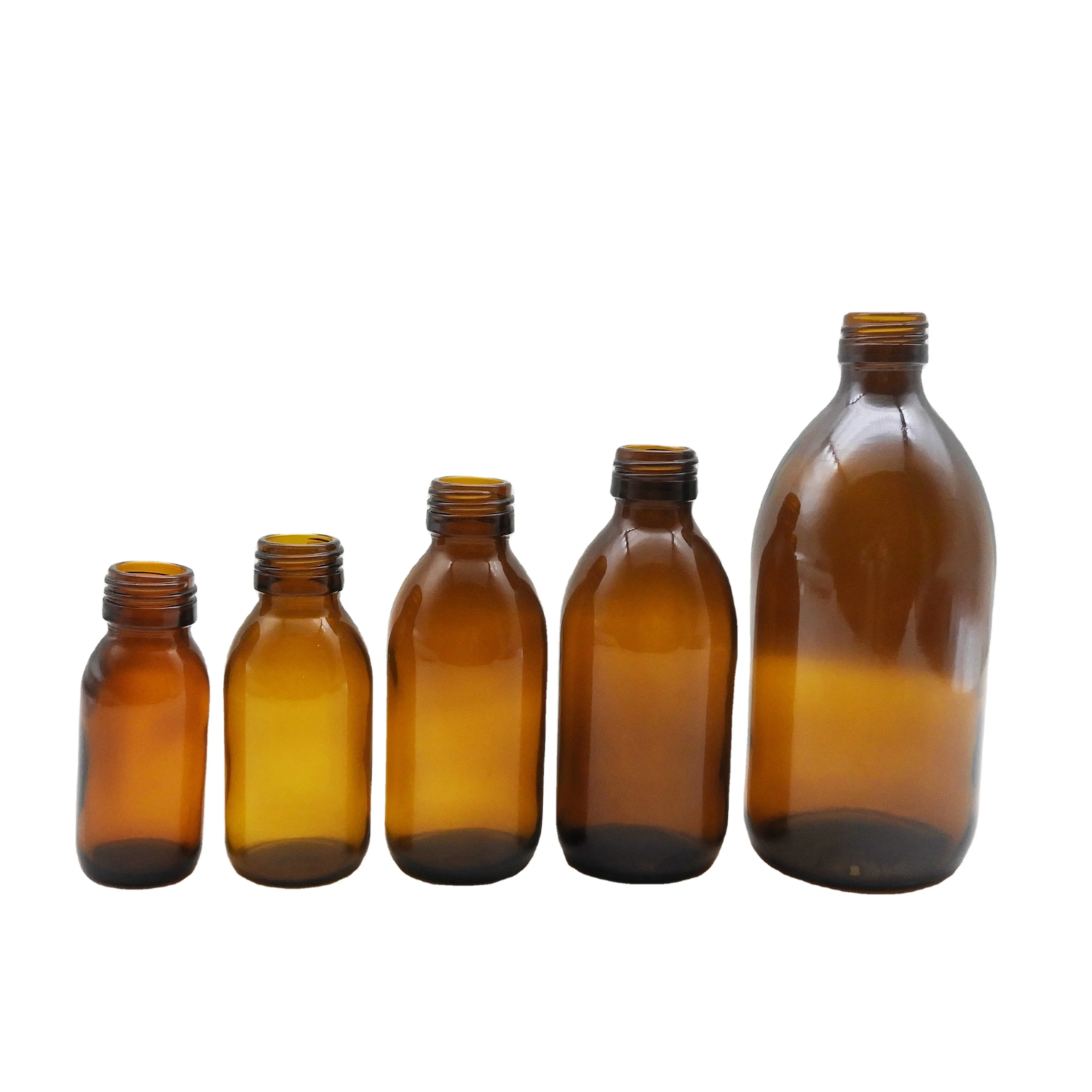 Hot sale 30ml 60ml 100ml 125ml 150ml 200ml 250ml 300ml 500ml Amber syrup glass bottle with plastic cap