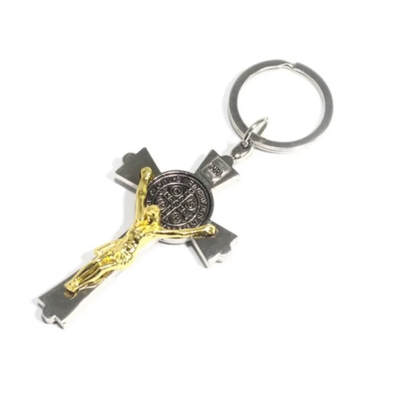 Church Catholic Christian Religion metal mini cross keychain Saint Benedict Retro Cross Key rings Jerusalem Charm Baptism Gift