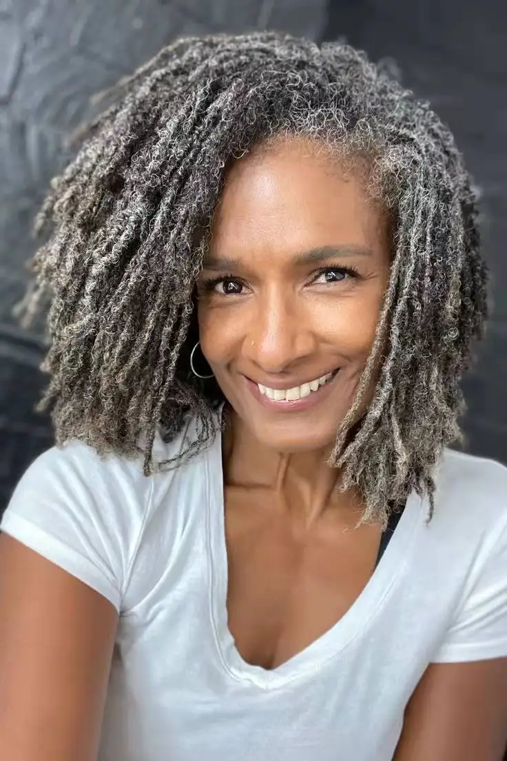 Pepper and salt natural grey braided Short natural hairstyle for gray hair black women