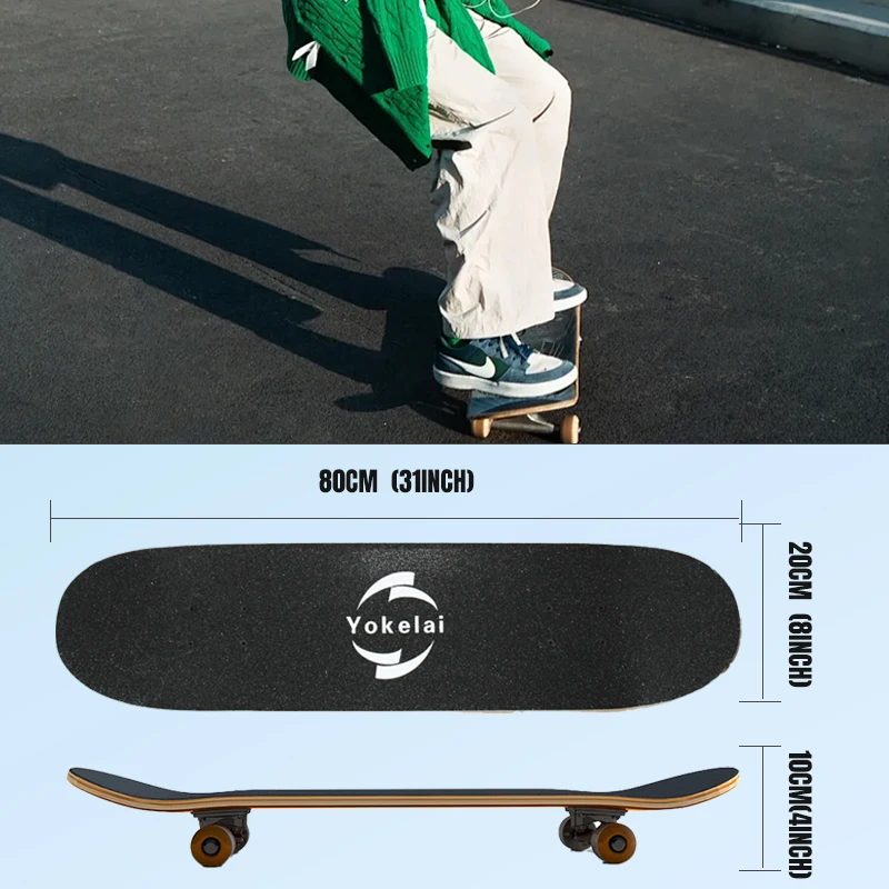 Adult Skateboard with Deck Design and Sandpaper Features for Optimal Riding Experience