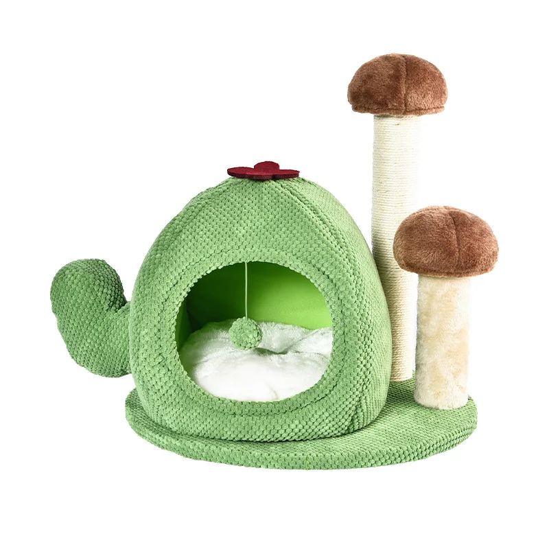 Cactus Series Cat Scratch Post Soft Cozy Chenille Fabric Cactus Cat Tree Bed