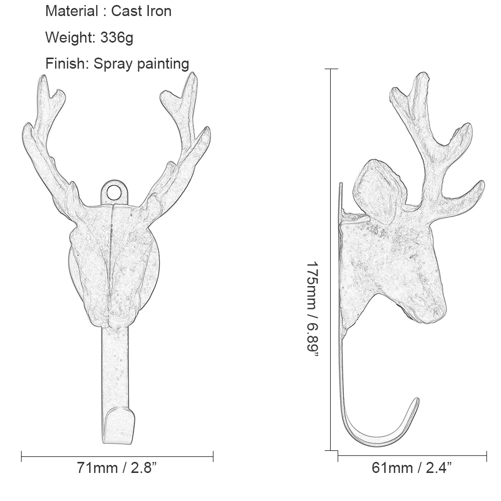 Vintage Farm Cast Iron Bear Deer Head Wall Mounted Cute Animal Shape Kids Single Coat Hooks