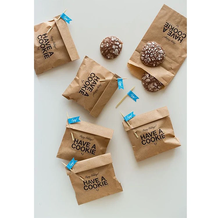  Wholesale Cheap Food Packing Customized Bakery Pastry Biscuit Packaging Kraft Paper Cookie Bag For