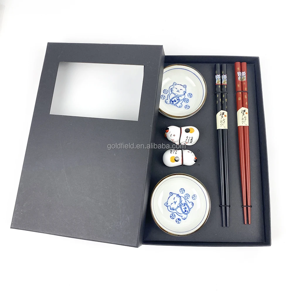 Japanese Lucky cat Ceramic Dish with chopsticks Porcelain Vinegar Plate Small Soy Sauce Dish  Diner Ware