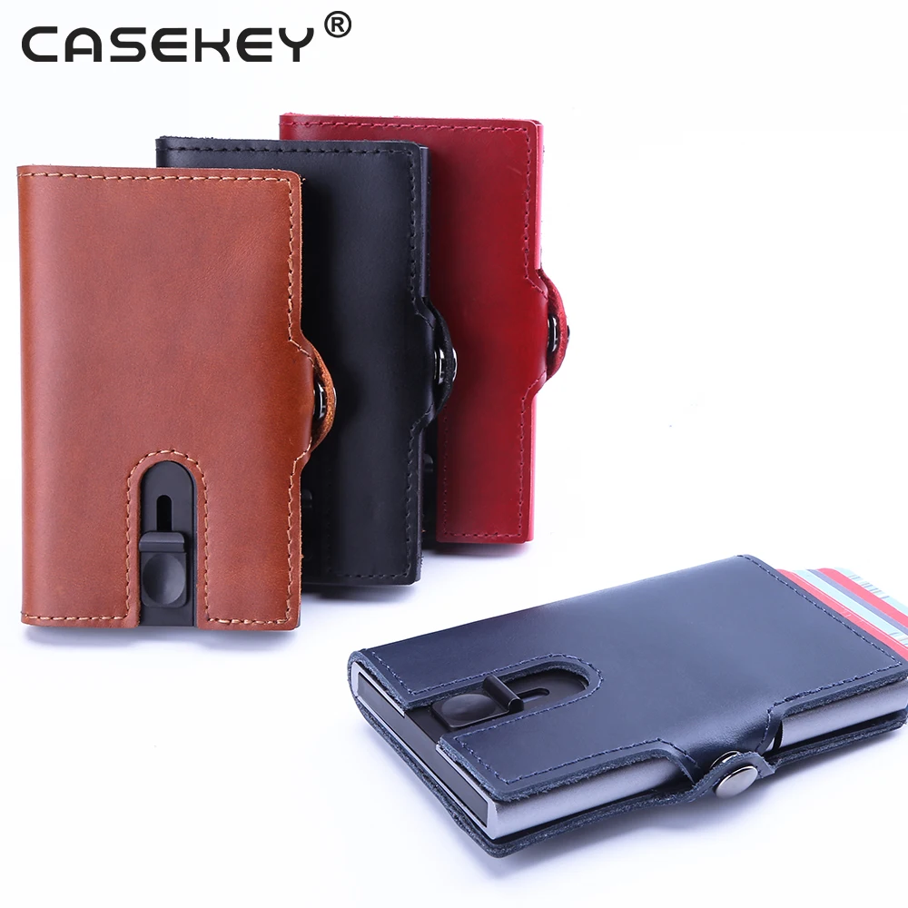 Casekey Extra thin Anti Theft Rfid Blocking Aluminum Metal wallet for Men Women with Coin Pocket